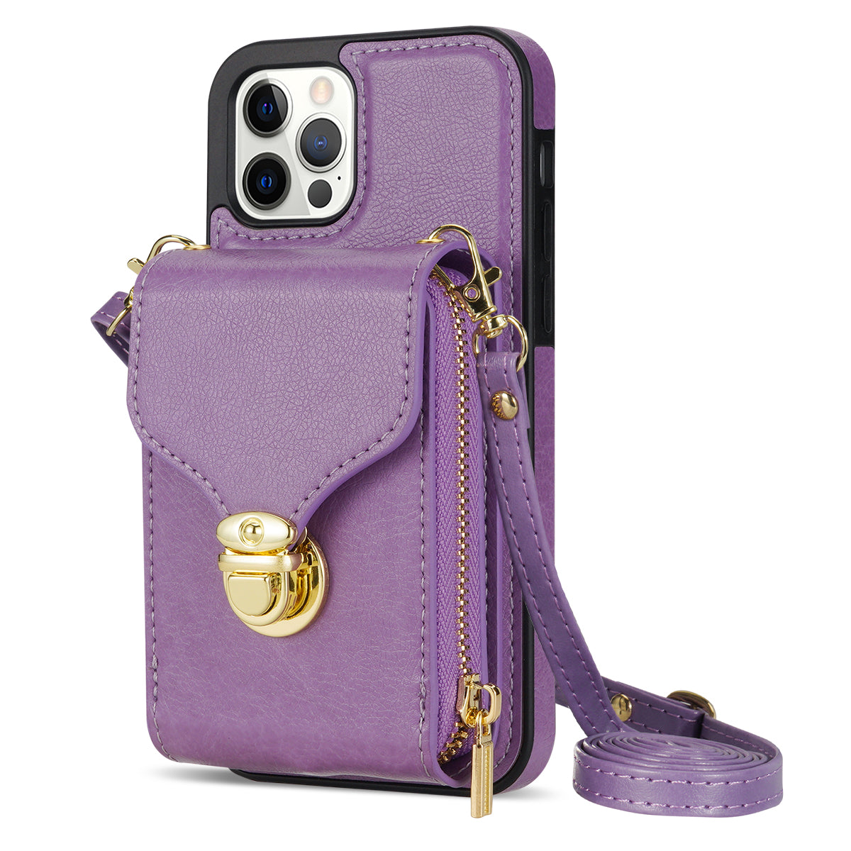 For iPhone 12 Pro Max 6.7 inch Leather Coated TPU Kickstand Case Zipper Card Holder Pouch Phone Cover For iPhone 12 Pro Max 6.7 inch Leather Coated TPU Kickstand Case Zipper Card Holder Pouch Phone Cover
